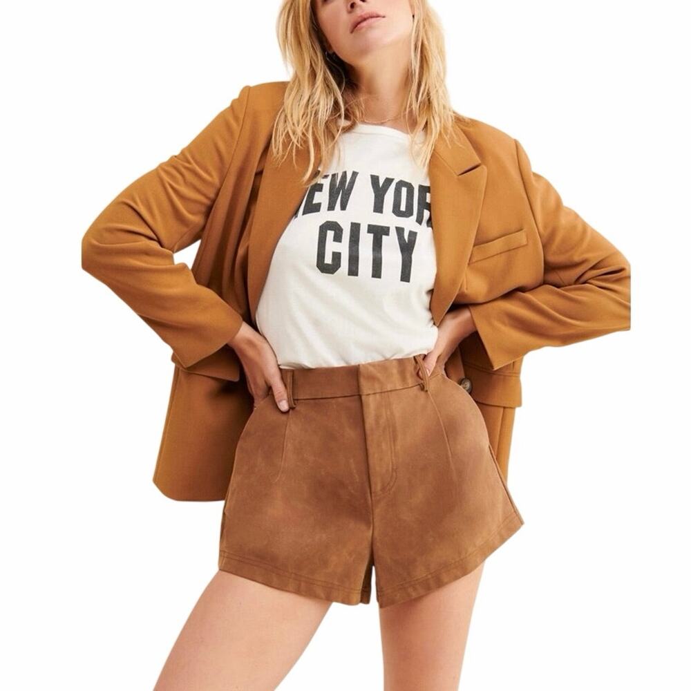 Free People Roma Vegan Suede Shorts Festival Boho Tan Faux Leather Size Large